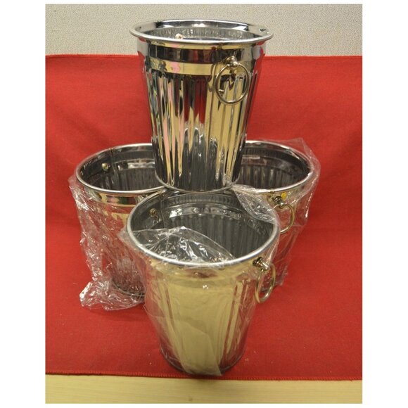 Lot of 4 Polished Metal Buckets Planters Vases Hobby Lobby Spring Shop ~5-3/4"d - Picture 1 of 5